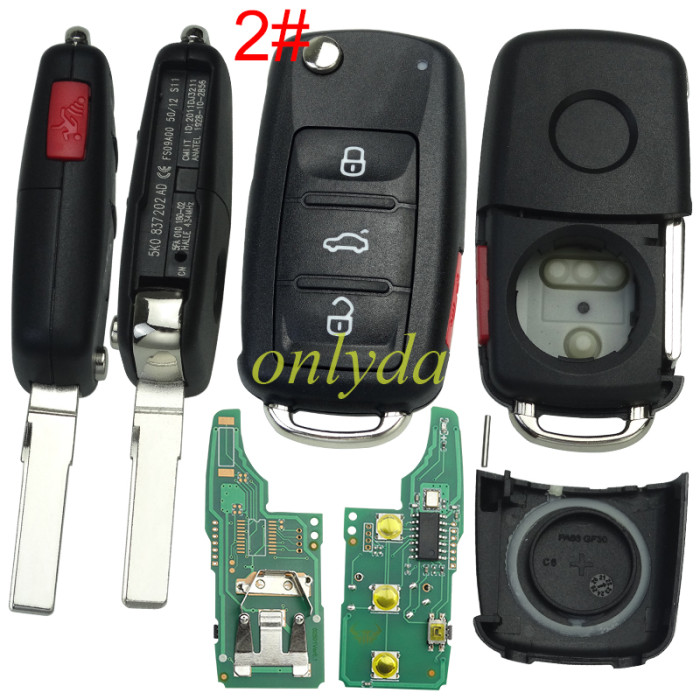 For VW  remote key  with ID48 chip315mhz /434mhz Model Number is 5K0-837-202AD Switchable frequency, pls choose frequency and button
