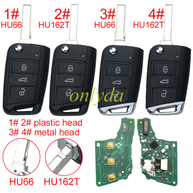 KYDZ Brand VW MQB platform 3 button flip remote key with ID48 chip-434mhz , used for T-Cross, Magotan, sagitar ect.KYDZ, pls choose blade