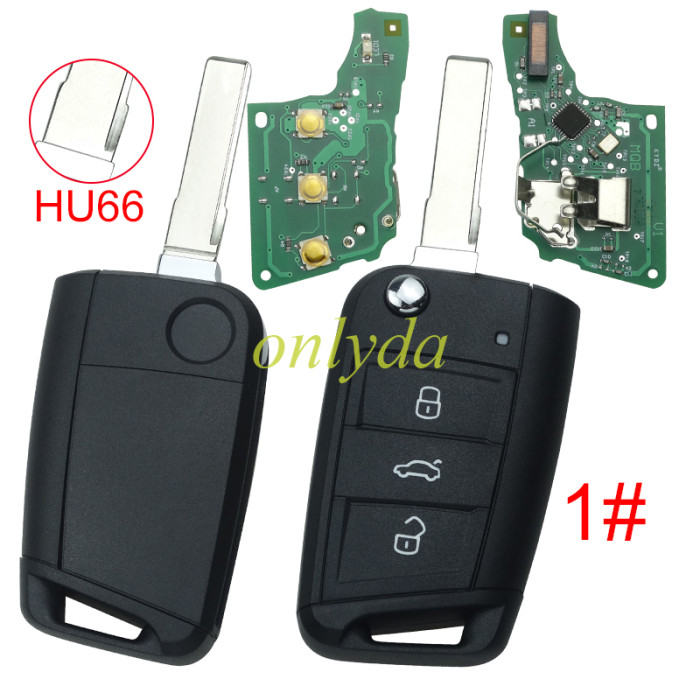 KYDZ Brand VW  MQB platform 3 button flip remote key  with ID48 chip-434mhz , used for T-Cross, Magotan, sagitar ect.KYDZ, pls choose blade