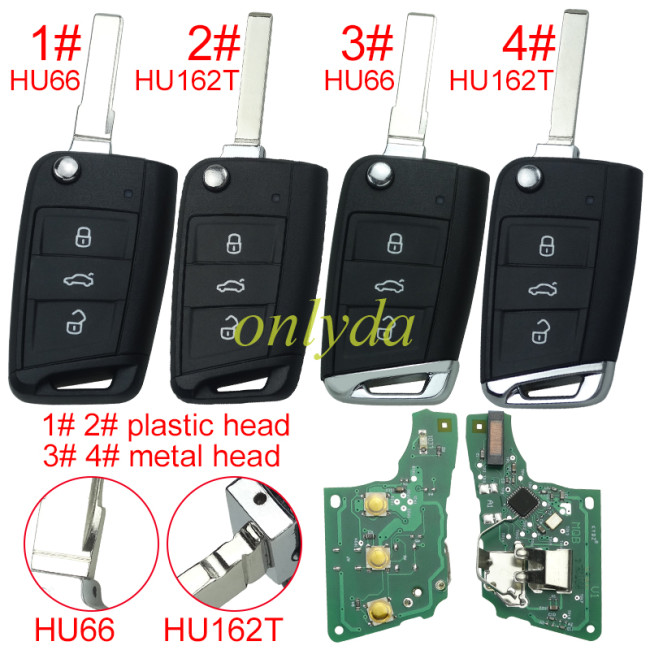 KYDZ Brand VW MQB platform 3 button remote key with ID48 chip-434mhz , used for T-Cross, Magotan, sagitar ect.KYDZ, pls choose blade