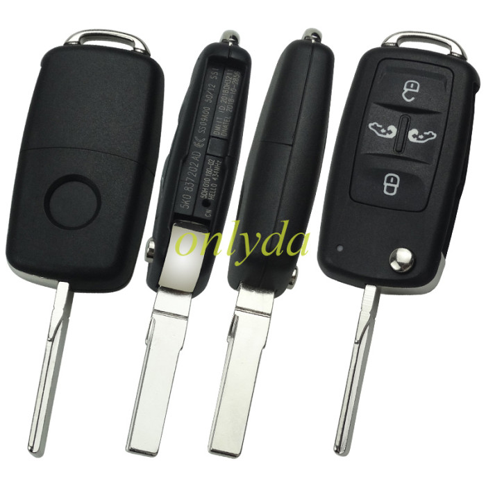 For VW  Remote Control 434MHz 5K0837202AD  /315mhz 561 837 202 D  Fits VW Sharan  Seat Alhambra， Chip ID48 Switchable frequency, pls choose frequency and button