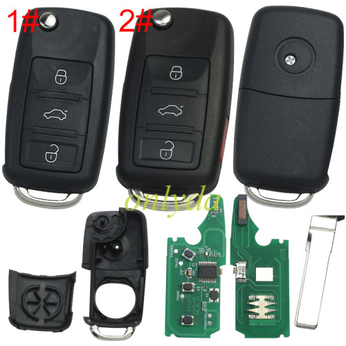Flip Key for Volkswagen Touareg/ Phaeton remote with 315MHZ/434MHZ with 7947 chip7946A/7947A HITAG2 46 chip  Blade signature:HU66  Immobiliser System:KESSY Part No: 3D0959753AK/ 3D0959753AA/ 3D0959753AM. pls choose button and frequency