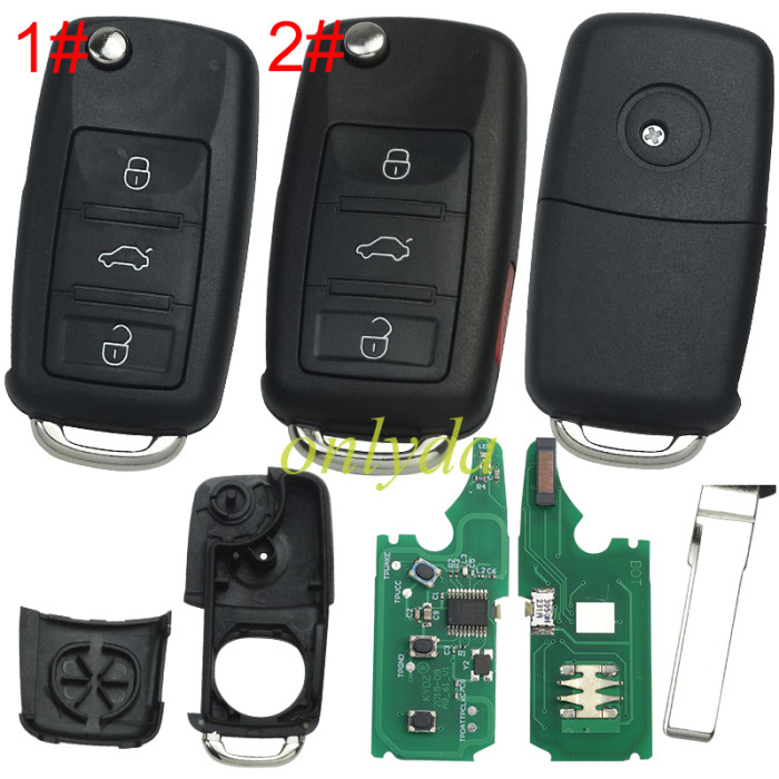 Flip Key for Volkswagen Touareg/ Phaeton remote with 315MHZ/434MHZ with 7947 chip7946A/7947A HITAG2 46 chip  Blade signature:HU66  Immobiliser System:KESSY Part No: 3D0959753AK/ 3D0959753AA/ 3D0959753AM. pls choose button and frequency