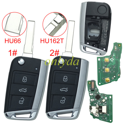 KYDZ Brand VW  MQB platform 3 button flip remote key  with ID48 chip-434mhz , used for T-Cross, Magotan, sagitar ect.KYDZ, pls choose blade