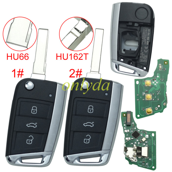 KYDZ Brand VW  MQB platform 3 button flip remote key  with ID48 chip-434mhz , used for T-Cross, Magotan, sagitar ect.KYDZ, pls choose blade