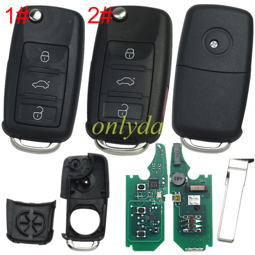 For VW Touareg Phaeton 2002+ Keyless Go remote Flip Key ， with 46 chip ,  Frequency:315mhz/433MHz /Transponder: 7942/7944/HITAG 2 / Blade signature:HU66 / Immobiliser System:KESSY / Part No: 3D0959753AK/AA/AM ,pls choose button and frequency