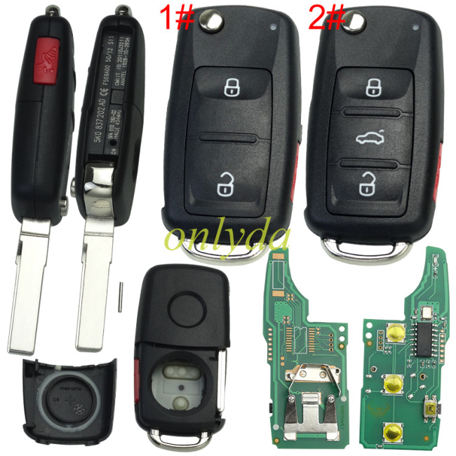For VW  remote key  with ID48 chip315mhz /434mhz Model Number is 5K0-837-202AD Switchable frequency, pls choose frequency and button