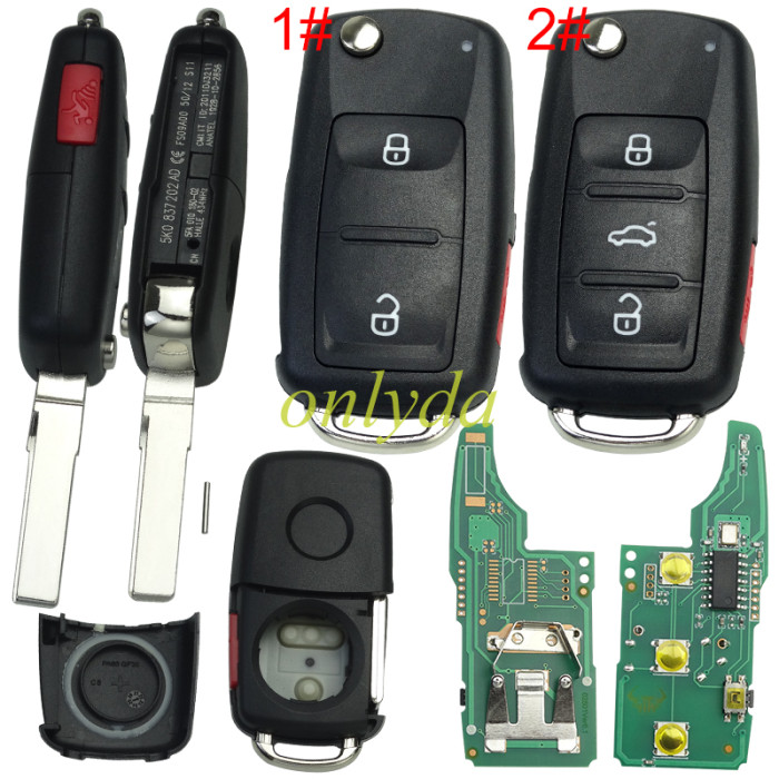 For VW  remote key  with ID48 chip315mhz /434mhz Model Number is 5K0-837-202AD Switchable frequency, pls choose frequency and button