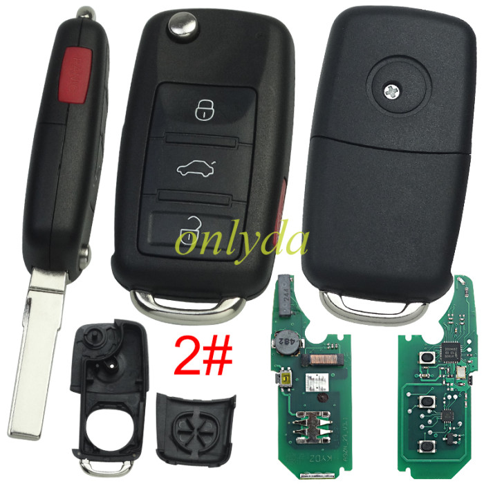 For VW Touareg Phaeton 2002+ Keyless Go remote Flip Key ， with 46 chip ,  Frequency:315mhz/433MHz /Transponder: 7942/7944/HITAG 2 / Blade signature:HU66 / Immobiliser System:KESSY / Part No: 3D0959753AK/AA/AM ,pls choose button and frequency