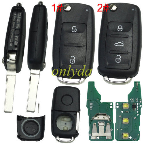 For VW  remote key  with ID48 chip 434mhz Model :5K0-959-753AB /5KO-837-202AD， pls choose button