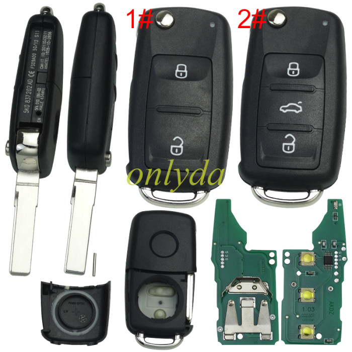 For VW  remote key  with ID48 chip 434mhz Model :5K0-959-753AB /5KO-837-202AD， pls choose button