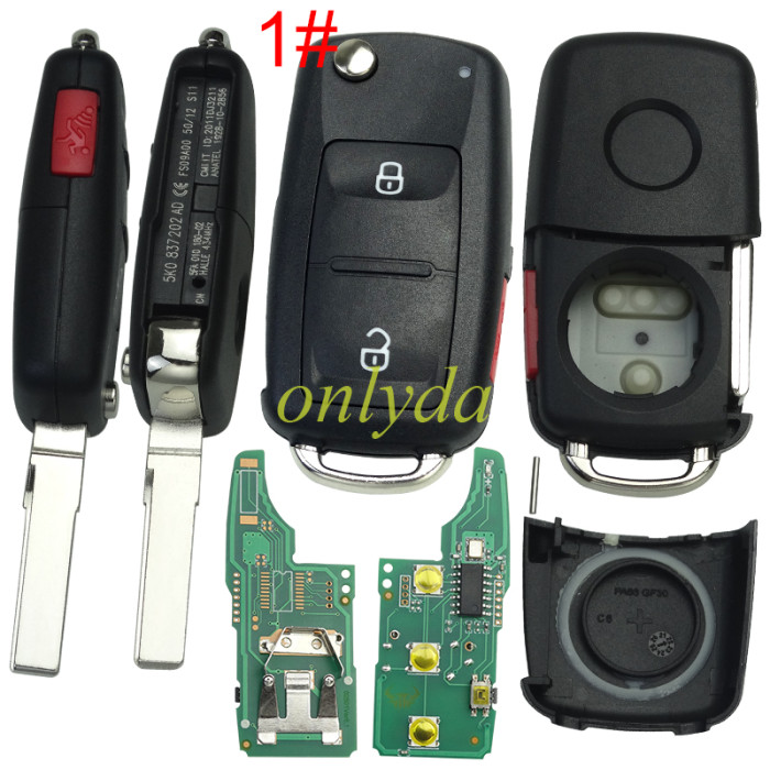 For VW  remote key  with ID48 chip315mhz /434mhz Model Number is 5K0-837-202AD Switchable frequency, pls choose frequency and button