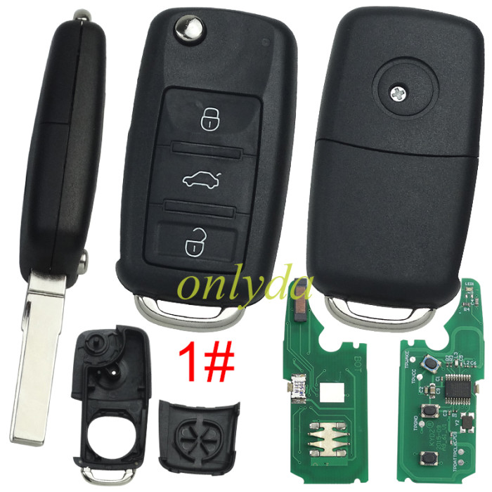 Flip Key for Volkswagen Touareg/ Phaeton remote with 315MHZ/434MHZ with 7947 chip7946A/7947A HITAG2 46 chip  Blade signature:HU66  Immobiliser System:KESSY Part No: 3D0959753AK/ 3D0959753AA/ 3D0959753AM. pls choose button and frequency