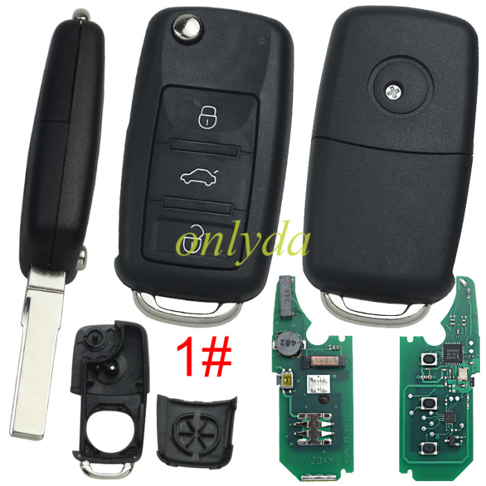 For VW Touareg Phaeton 2002+ Keyless Go remote Flip Key ， with 46 chip ,  Frequency:315mhz/433MHz /Transponder: 7942/7944/HITAG 2 / Blade signature:HU66 / Immobiliser System:KESSY / Part No: 3D0959753AK/AA/AM ,pls choose button and frequency