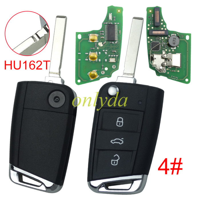 KYDZ Brand VW  MQB platform 3 button Keyless flip remote key  with AES ID48 chip-434mhz , used for T-Cross,  ect, pls choose balde and button