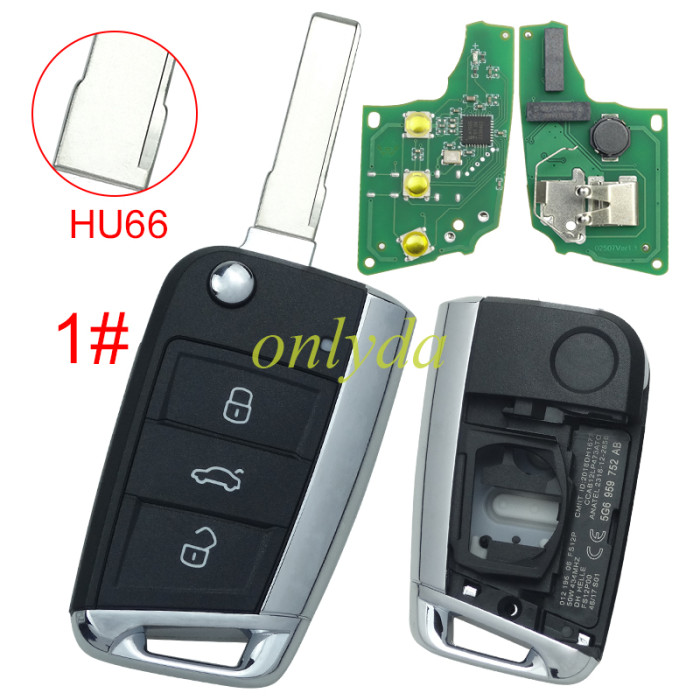 For VW  MQB platform 3 button flip remote key  with ID48 chip-434mhz , used for T-Cross, Magotan, sagitar ect, pls choose blade