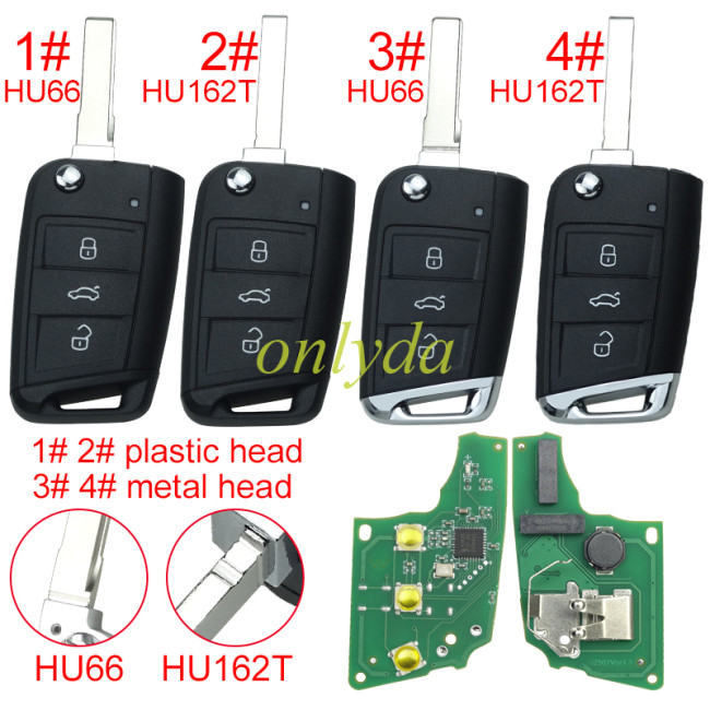For VW  MQB platform 3 button flip remote key  with ID48 chip-434mhz , used for T-Cross, Magotan, sagitar ect, pls choose blade and button