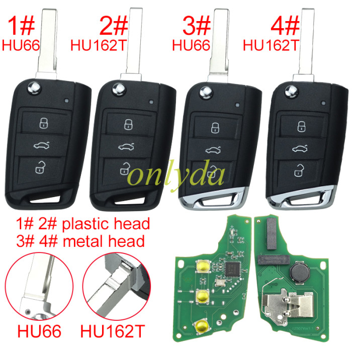 For VW  MQB platform 3 button flip remote key  with ID48 chip-434mhz , used for T-Cross, Magotan, sagitar ect, pls choose blade and button