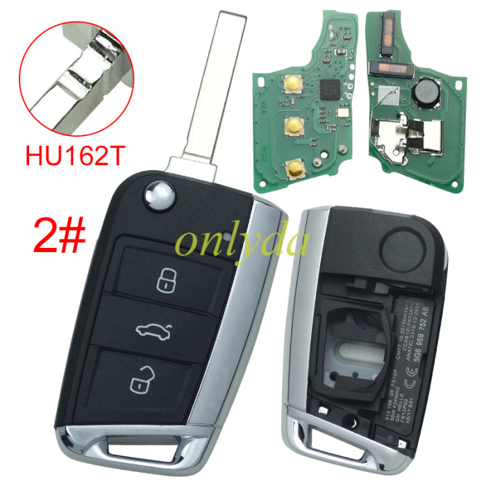 For VW MQB platm 3 button Keyless flip remote key  with AES ID48 chip-434mhz