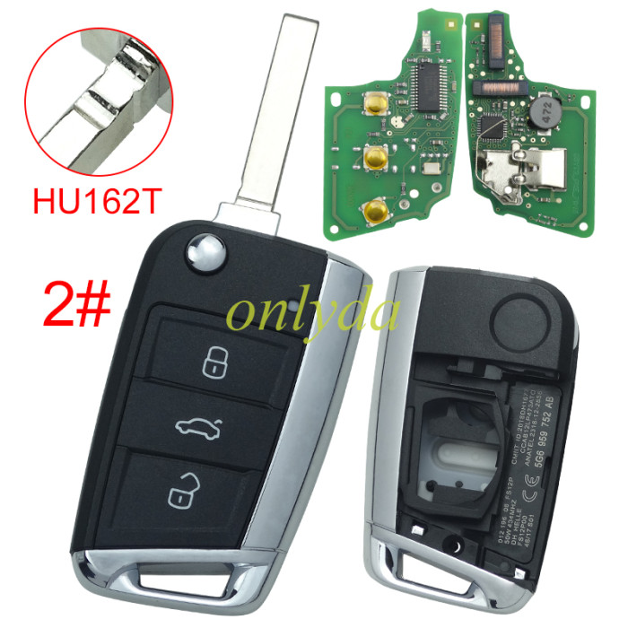 KYDZ Brand VW  MQB platform 3 button Keyless flip remote key  with AES ID48 chip-434mhz , used for T-Cross,  ect, pls choose balde