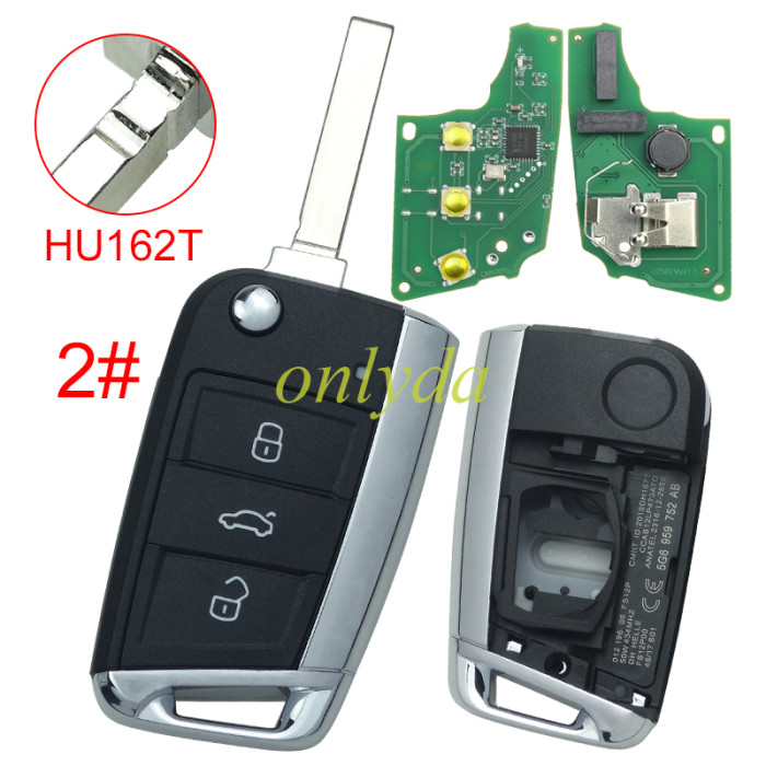 For VW  MQB platform 3 button flip remote key  with ID48 chip-434mhz , used for T-Cross, Magotan, sagitar ect, pls choose blade