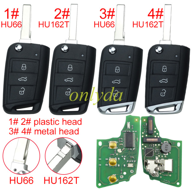 KYDZ Brand VW  MQB platform 3 button Keyless flip remote key  with AES ID48 chip-434mhz , used for T-Cross,  ect, pls choose balde and button