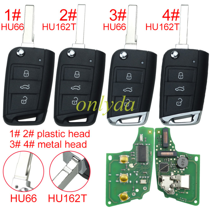 KYDZ Brand VW  MQB platform 3 button Keyless flip remote key  with AES ID48 chip-434mhz , used for T-Cross,  ect, pls choose balde and button