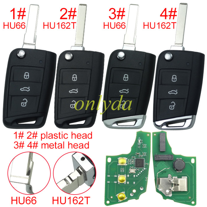 For VW  MQB platform 3 button flip remote key  with ID48 chip-434mhz , used for T-Cross, Magotan, sagitar ect, pls choose blade and button