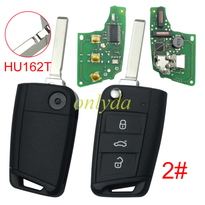 KYDZ Brand VW  MQB platform 3 button Keyless flip remote key  with AES ID48 chip-434mhz , used for T-Cross,  ect, pls choose balde and button