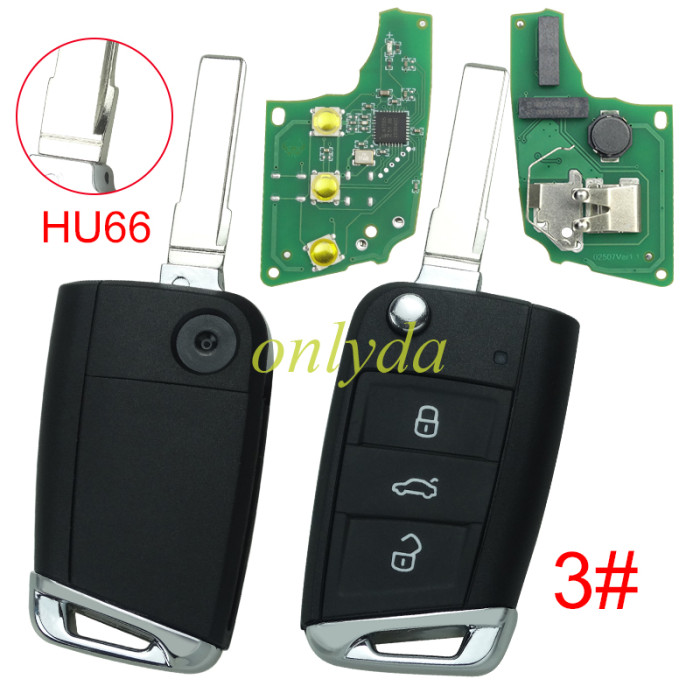 For VW  MQB platform 3 button flip remote key  with ID48 chip-434mhz , used for T-Cross, Magotan, sagitar ect, pls choose blade and button