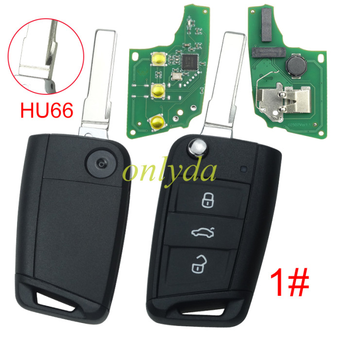 For VW  MQB platform 3 button flip remote key  with ID48 chip-434mhz , used for T-Cross, Magotan, sagitar ect, pls choose blade and button