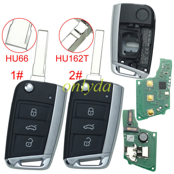For VW MQB platm 3 button Keyless flip remote key  with AES ID48 chip-434mhz
