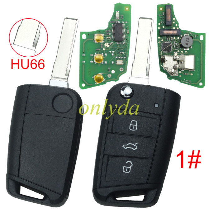 KYDZ Brand VW  MQB platform 3 button Keyless flip remote key  with AES ID48 chip-434mhz , used for T-Cross,  ect, pls choose balde and button