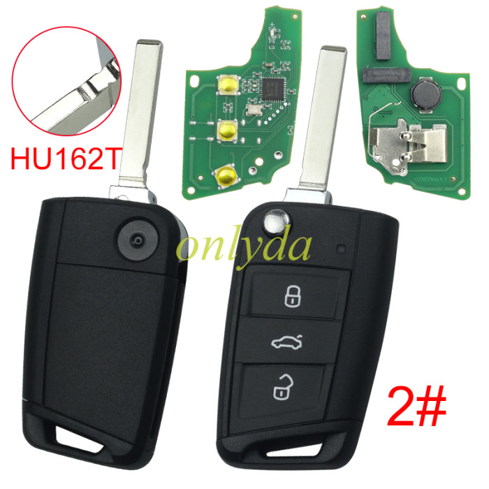 For VW  MQB platform 3 button flip remote key  with ID48 chip-434mhz , used for T-Cross, Magotan, sagitar ect, pls choose blade and button
