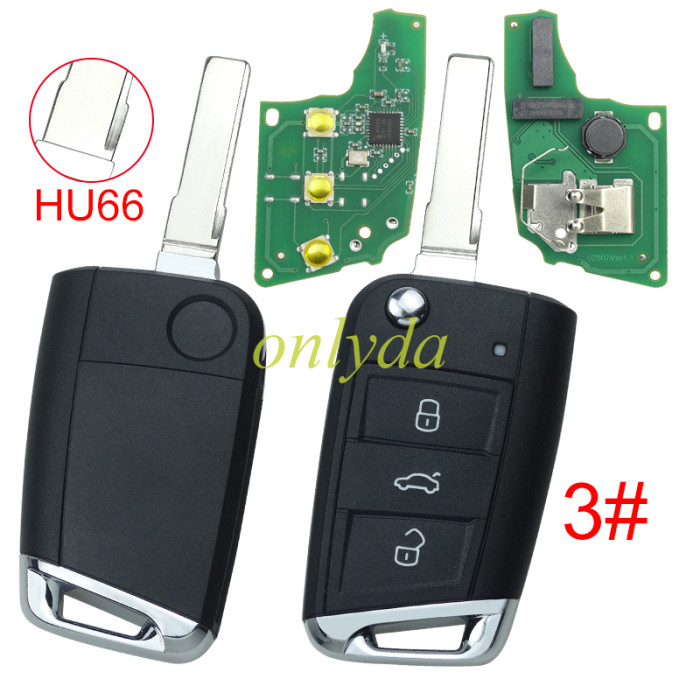 For VW  MQB platform 3 button flip remote key  with ID48 chip-434mhz , used for T-Cross, Magotan, sagitar ect, pls choose blade and button