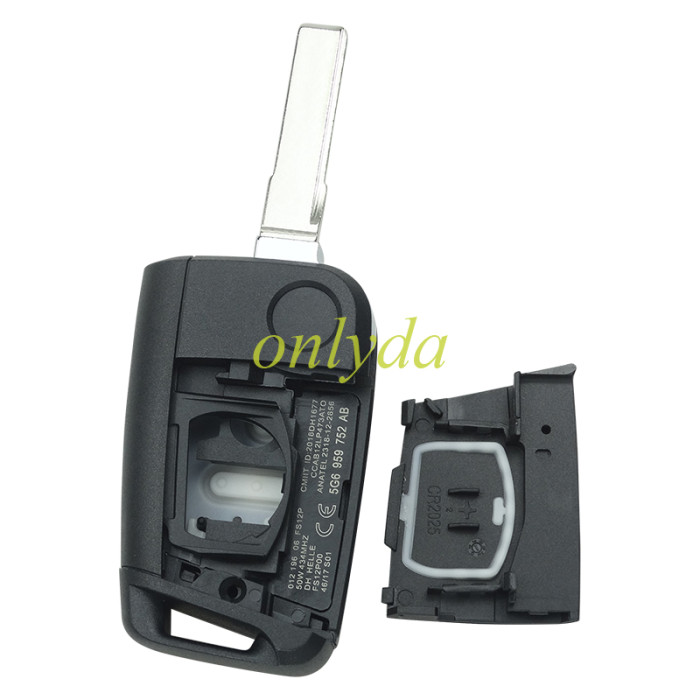 KYDZ Brand VW  MQB platform 3 button Keyless flip remote key  with AES ID48 chip-434mhz , used for T-Cross,  ect, pls choose balde and button