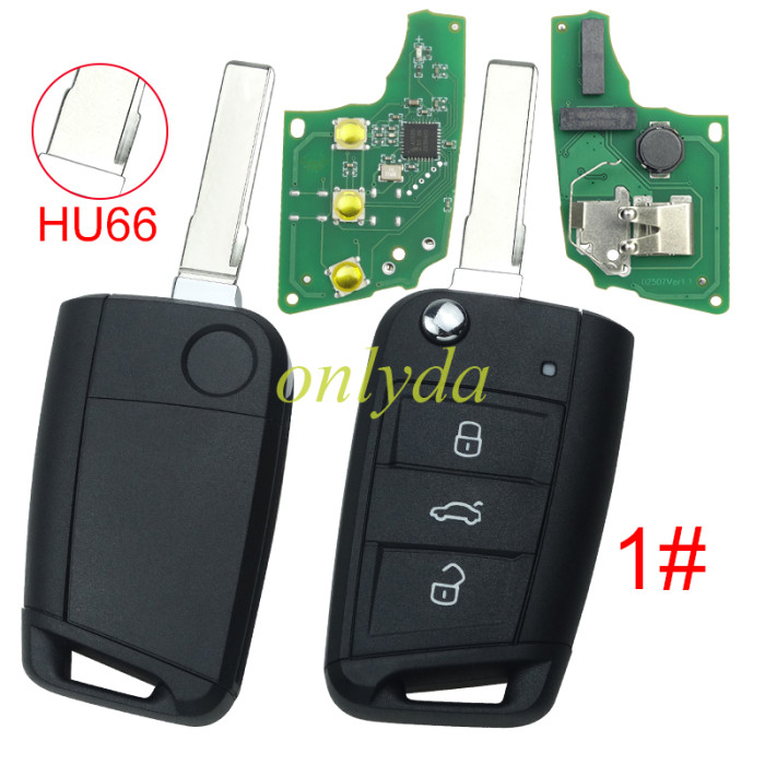 For VW  MQB platform 3 button flip remote key  with ID48 chip-434mhz , used for T-Cross, Magotan, sagitar ect, pls choose blade and button