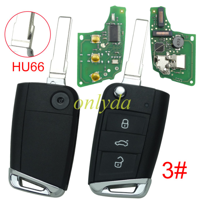 KYDZ Brand VW  MQB platform 3 button Keyless flip remote key  with AES ID48 chip-434mhz , used for T-Cross,  ect, pls choose balde and button