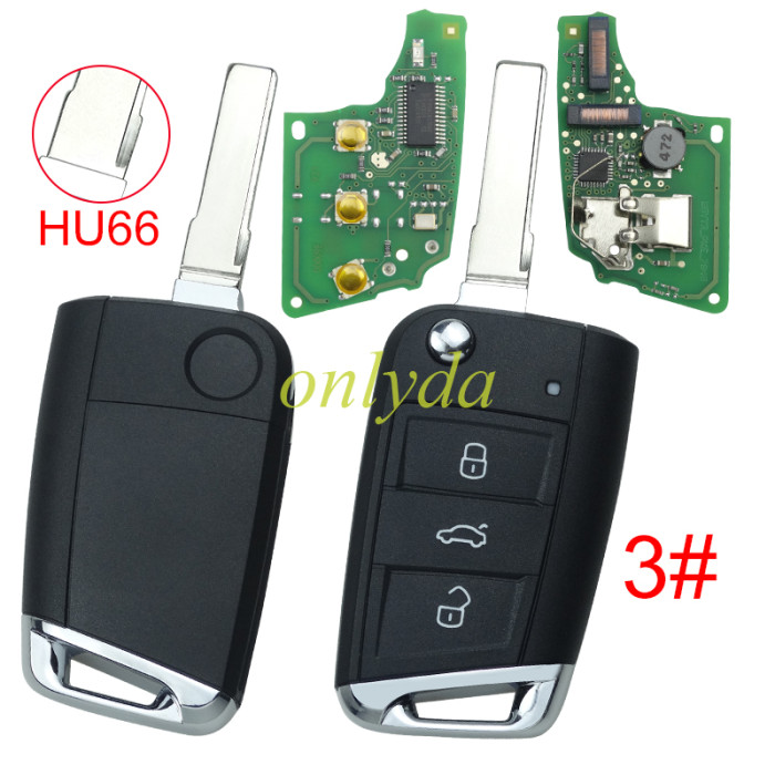 KYDZ Brand VW  MQB platform 3 button Keyless flip remote key  with AES ID48 chip-434mhz , used for T-Cross,  ect, pls choose balde and button