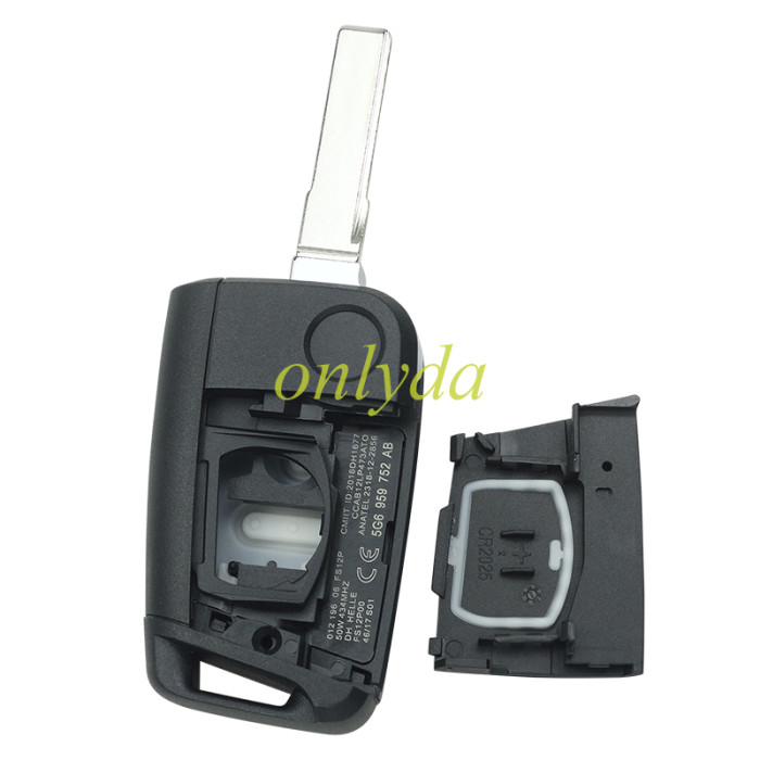 For VW  MQB platform 3 button flip remote key  with ID48 chip-434mhz , used for T-Cross, Magotan, sagitar ect, pls choose blade and button