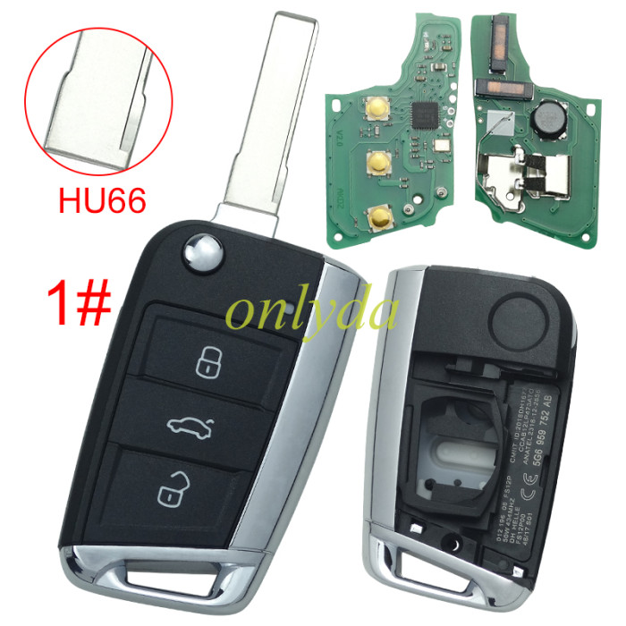 For VW MQB platm 3 button Keyless flip remote key  with AES ID48 chip-434mhz