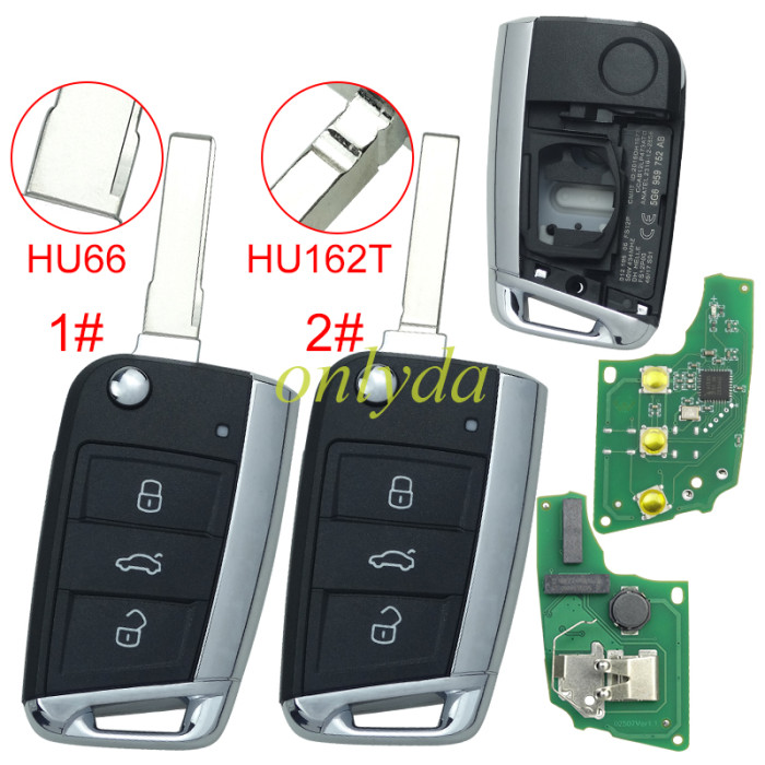 For VW  MQB platform 3 button flip remote key  with ID48 chip-434mhz , used for T-Cross, Magotan, sagitar ect, pls choose blade