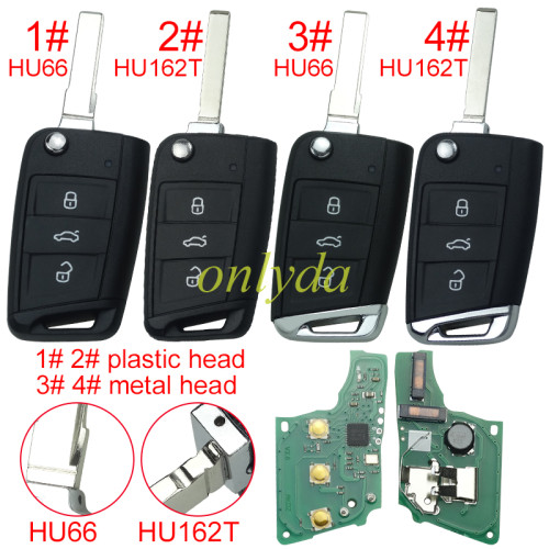 For VW  MQB platform 3 button Keyless flip remote key  with AES ID48 chip-434mhz, used for T-Cross,  ect, pls choose blade and button