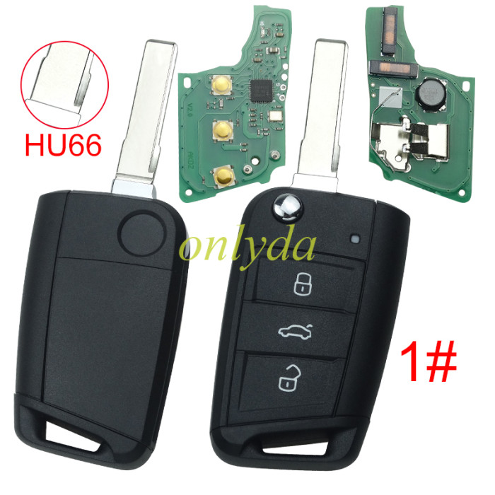For VW  MQB platform 3 button Keyless flip remote key  with AES ID48 chip-434mhz, used for T-Cross,  ect, pls choose blade and button