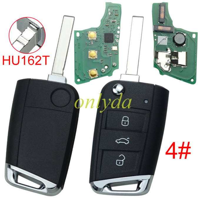 For VW  MQB platform 3 button Keyless flip remote key  with AES ID48 chip-434mhz, used for T-Cross,  ect, pls choose blade and button