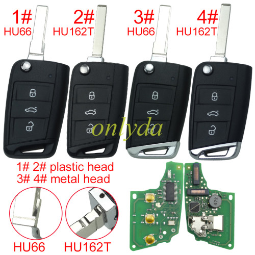 KYDZ Brand VW  MQB platform 3 button Keyless flip remote key  with AES ID48 chip-434mhz , used for T-Cross,  ect, pls choose balde and button