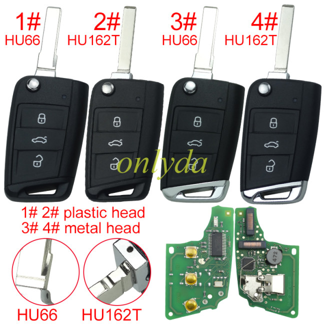 KYDZ Brand VW MQB platform 3 button Keyless flip remote key with AES ID48 chip-434mhz , used for T-Cross, ect, pls choose balde and button