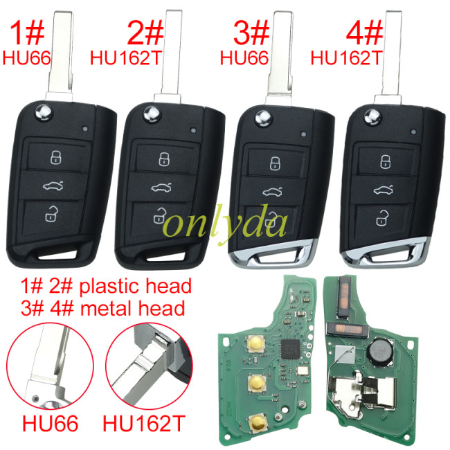 For VW MQB platform 3 button Keyless flip remote key with AES ID48 chip-434mhz, used for T-Cross, ect, pls choose blade and button