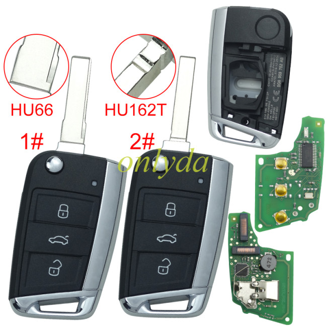 KYDZ Brand VW MQB platform 3 button Keyless flip remote key with AES ID48 chip-434mhz , used for T-Cross, ect, pls choose balde