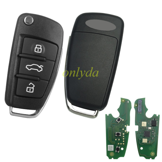 VVDI Brand Audi A6L Q7 3 button remote key with 8E chip 315mhz & 434mhz changeable FSK 4F0837220M without handsfree system 2005-2011 ， pls choose frequency